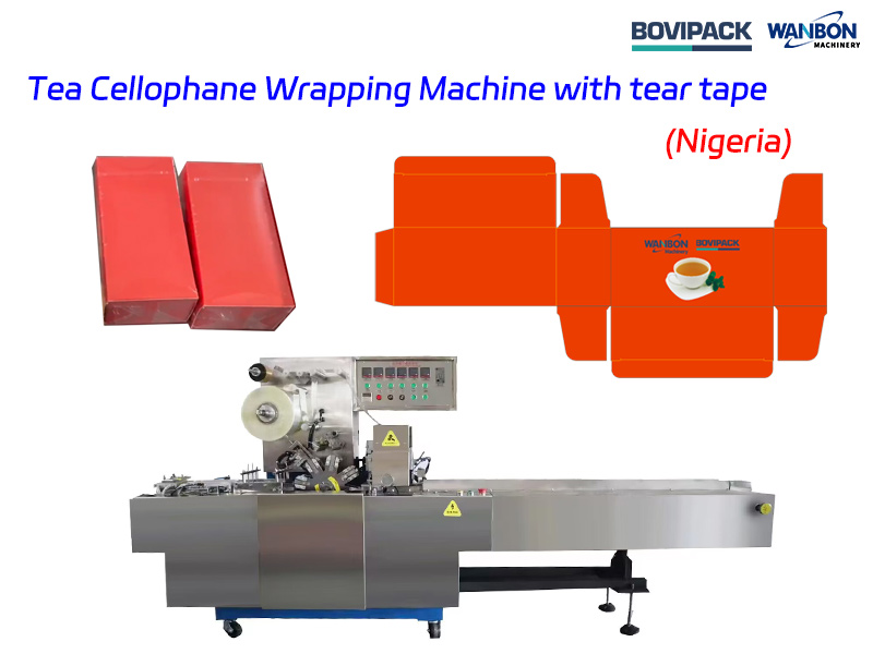 Tea Cellophane Wrapping Machine with tear tape with feeding conveyor